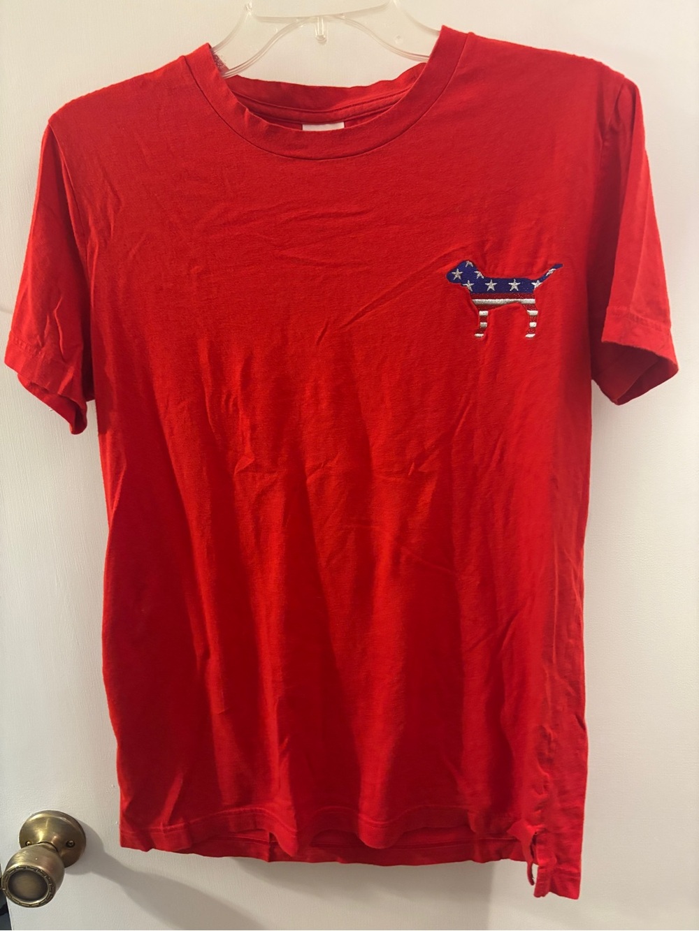 PINK Victoria's Secret Red T-shirt with American Flag Dog